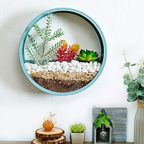 Pack of 4 Round Wall Planters Hanging Metal Plant Containers Circle Plant Holder Contemporary Morden Circle Iron Vase for Succulents or Herbs Cactus and More (Blue) - Image 5
