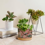Blush Chinoiserie Bird Planter Ceramic Hydrangea Peacock in Coral Round Flower Pot with Drainage Holes and Bamboo Tray Pot for Outdoor Garden Home Plant - Image 4