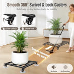 22" Plant Caddy with Wheels, Heavy Duty Metal Rolling Plant Stand, 600 lbs Square Plant Dolly with Lockable Industrial Caster Wheels for Large Planter Pots, Heavy Objects Wheeled Mobile Roller, 2 Pack - Image 4