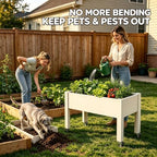 Elevated Raised Garden Bed with Wheels，74" Planter Outdoor Plants,White - Image 3