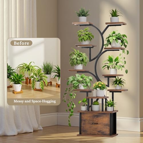 Plant Stand Indoor with Grow Lights - 11 Tiered Plant Shelf with Drawer, 65" Corner Plant Stands for Indoor Plants, Plant Stand for Multiple Plant, Flower Display Rack for Home, Living Room, Patio - Image 3