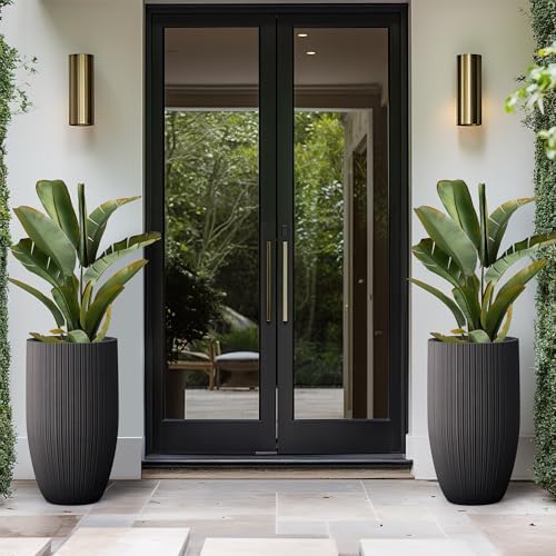 Kante Small Round Tapered Black Concrete Planter 24" Tall, Outdoor - Image 6
