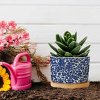 Leopard Purple and White Dot Planters Ceramic African Tribal Animal Print Round Plant Pot with Drainage Holes and Bamboo Tray Pot for Home Office Decoration - Image 5