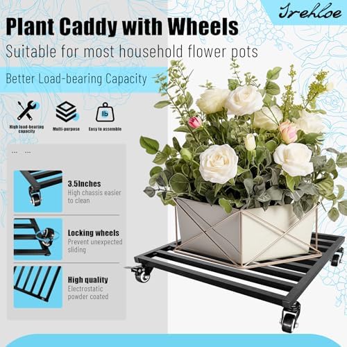 2PCS 18 Inch Plant Caddy with Wheels Lockable Heavy Duty Trolley Large Metal Square Plant Dolly Plant Roller Base Potted Stand Suitable for Indoor Outdoor Plant Pots Black - Image 3