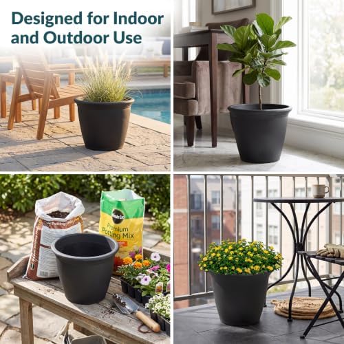 Sunnydaze Anjelica 15.25'' Large Plastic Planter Pot for Plants, Black, 2pk - Image 4