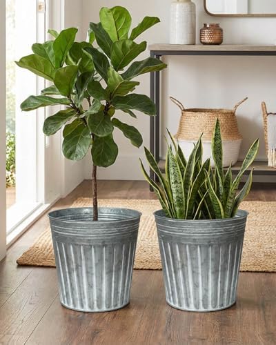 11 Inch Galvanized Planters, 3 Pack Metal Plant Pots with Drainage Hole - Image 4