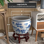 Red Lantern 16" Landscape Blue & White Porcelain Fishbowl Planter or Cachepot for Indoor/Outdoor Use in Garden Entryway Living Room Boho Eclectic Modern Contemporary Classic Traditional Style Decor - Image 4