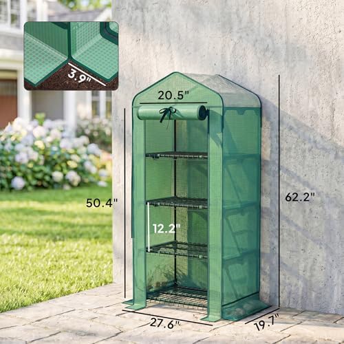 Mini Greenhouse, 4-Tier Portable Design with PE Cover and Screen Roof - Image 5