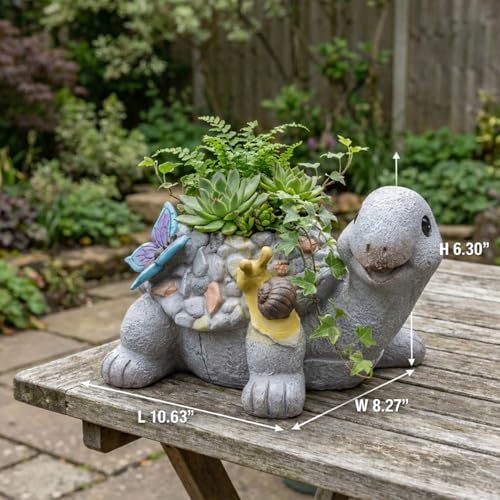 Elenon Tortoise Planter for Succulents Indoor Outdoor with Drainage Hole, Unique Home Garden Decor Resin Cute Turtle Flower Pot Gift Idea for Plant Lovers - Image 3