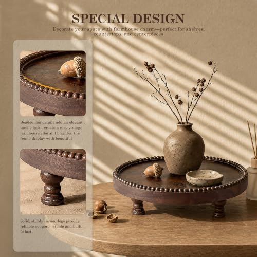 Dark Acacia Wood Round Display Riser with Beaded for Home Decor, Brown - Image 6