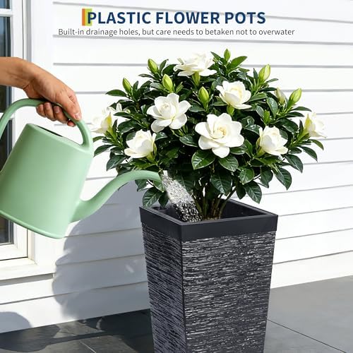 Garvee 16" Tall Planters Set of 2, Outdoor＆Indoor Planter Pots, Black - Image 6