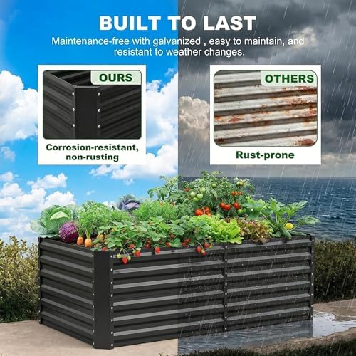 Land Guard 2 Pack 6×3×2 ft Galvanized Metal Raised Garden Bed, 2FT Deep Root Elevated Planter Box Steel Large Vegetable Flower Bed Kit, Gray - Image 6