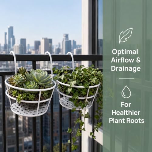 Milisten 2Pcs Railing Hanging Planter Holder White Iron Flower Pot Basket - Image 3