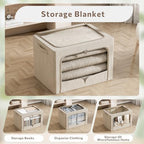 FHSQX 3 Pack Clothes Storage Bins Foldable Metal Frame Storage Box Extra Large Stackable Linen Fabric Organizer Set with Carrying Handles and Clear Window (Beige, 23.6x16.5x15.7inch(100L)) - Image 4