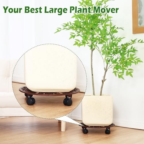 3 Packs 14 Inch Rolling Plant Stand with Wheels Metal Plant Caddy with Wheels Heavy Duty Round Plant Stand Indoor Iron Plants Rollers for Plants, Plant Dolly Brown - Image 5