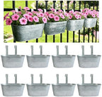 8 Pack 12" Galvanized Hanging Railing Planters with Hooks and Drainage by JOYFERNAL