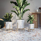 EverNest Tristan White with Black Boho Pattern Plant Pot with Loki Stand, SelectBase Indoor Planter, Neutral Home Decor, Minimalist Artistic Boho Plant Pot (Medium, Gold) - Image 6