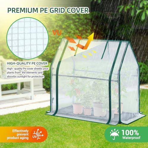 Mini Greenhouse for Indoor Outdoor: Ohuhu Tabletop Portable Green House with Waterproof Pad for Small Plants Nursery Germination, 36"x18"x33" Heavy-Duty PE Cover White - Image 2
