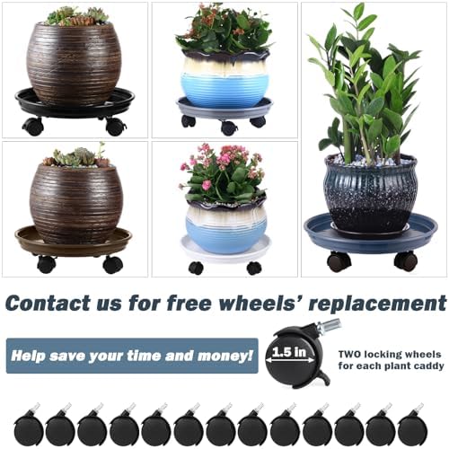 6 Packs Plant Caddy with Wheels 12" Plastic Rolling Stands Heavy-Duty Dolly with Casters Indoor Outdoor Coaster, Brown - Image 6
