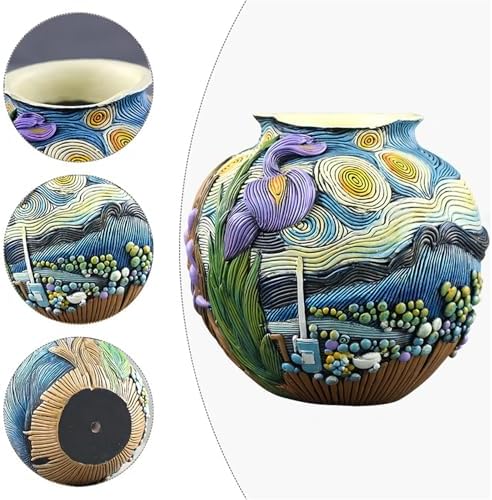 Starry Night Flower Pot Acolorful Art Resin Vase Unique Indoor and Outdoor Potted Plant Container for Home Balcony Decoration (1PCS) - Image 2