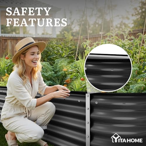 YITAHOME 8x2x1.5ft Large Raised Garden Bed Kit, 17" Tall 9 in 1Galvanized Metal Planter Box with Gloves & Safety, Outdoor Above Ground Planters for Plants Vegetables Flowers, Black - Image 6