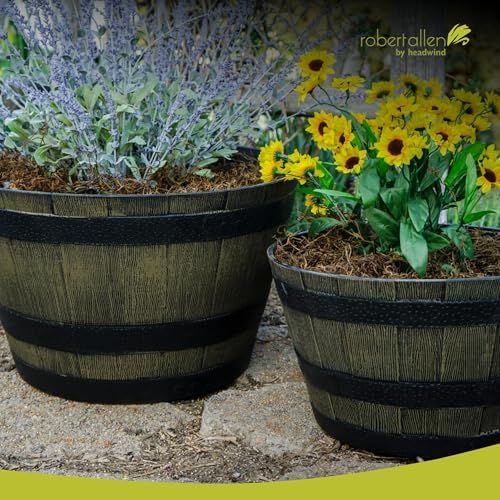 Headwind Whiskey Barrel Planter – 15 Inch Old Wood Barrel Planters for Outdoor Plants – Weather-Resistant Flower Pot with Wooden Finish – Decorative Indoor & Outdoor Garden Planter by Robert Allen - Image 7