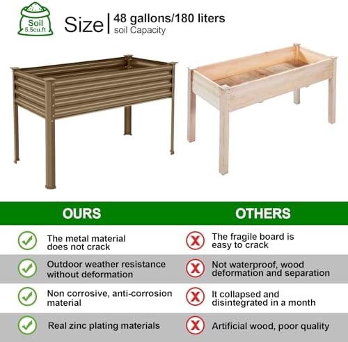 Land Guard Galvanized Oval Large Metal Raised Garden Bed with Legs for Vegetables (Beige) - Image 5