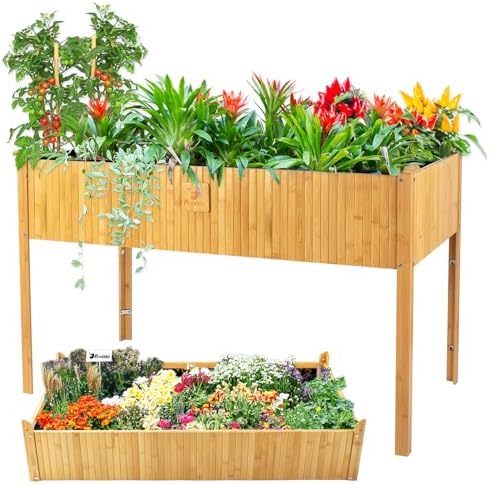 Raised Garden Bed - 2-Tier Elevated Planter Box for Herbs, Vegetables, Succulents & Flowers | 48x25x30 Inch Standing Growing Bed | Outdoor/Indoor Bamboo Planter by GardeningLife