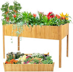 Raised Garden Bed - 2-Tier Elevated Planter Box for Herbs, Vegetables, Succulents & Flowers | 48x25x30 Inch Standing Growing Bed | Outdoor/Indoor Bamboo Planter by GardeningLife