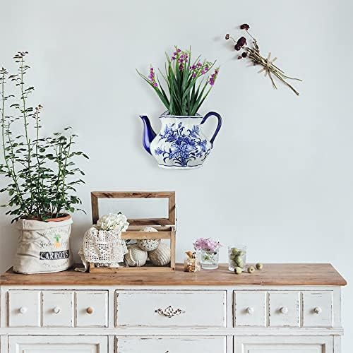 Blue & White Porcelain Wall Vase,Water Bottle Shape Hydroponic Vase Wall Planter for Indoor, Outdoor (D) - Image 5