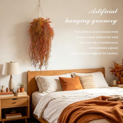 dallisten 4Pcs Autumn Fake Hanging Fern Plants for Outdoors, UV Resistant Artificial Ferns Fall Vines Faux Trailing Plants for Indoor Wall Porch Home Thanksgiving Halloween Decor(4PCS Orange Ferns) - Image 5