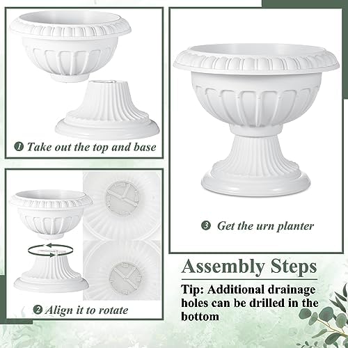 Zhehao 4 Pcs Plastic Urn Planters 12 x 10 Inch Urn Planters for Outdoor - Image 6