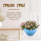 Zopeal 16 Pack Self Watering Hanging Planters 8 Inch Garden Flower Plant Pot Container with Drainer and Chain Round Hanging Pot Plant Basket for Indoor Outdoor Plants(Blue) - Image 2