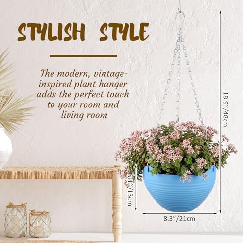 Zopeal 16 Pack Self Watering Hanging Planters 8 Inch Garden Flower Plant Pot Container with Drainer and Chain Round Hanging Pot Plant Basket for Indoor Outdoor Plants(Blue) - Image 2