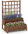 GIANTEX Raised Garden Bed with Legs and Trellis, 2-Tier Standing Planter Box with Drain Holes, Outdoor Elevated Garden Trellis for Vine Climbing, Flower Vegetable Fruit Herb Growing, Rustic Brown by Giantex
