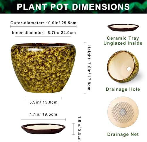 10 Inch Ceramic Pots for Plants, Indoor Plant Pot, Yellow Leopard - Image 2