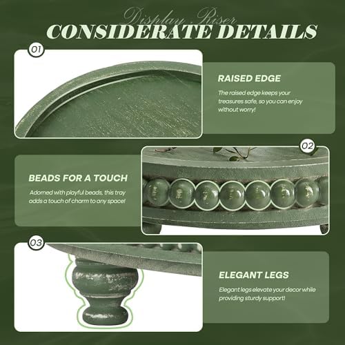 EOSAHR Beaded Wood Riser, Pedestal Stand for Bathroom Counter, Green - Image 6