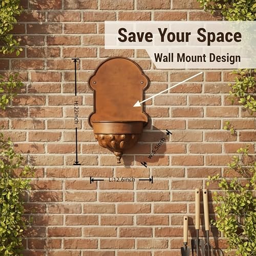 Vintage Wall Hanging Planter with Embossed Pattern, 22 Inch Rustic Distressed Iron Decorative Pot, Space Saving Wall Mount Pot for Indoor Outdoor Farmhouse Patio Porch Entryway Decor(A3206) - Image 4