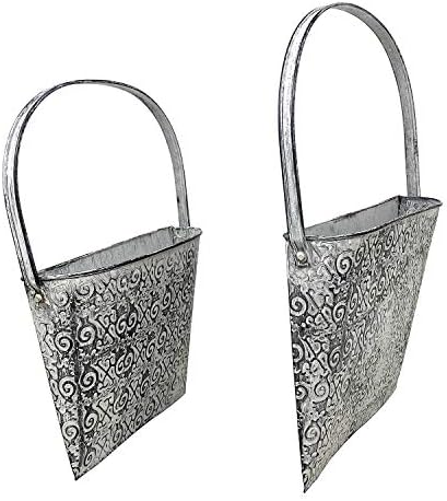 Metal Wall Pocket Planters Set of 2 Rustic Farmhouse Hanging Wall Vases Olive Green Galvanized Steel Indoor Outdoor Garden Decor 14" x 6" - Image 2