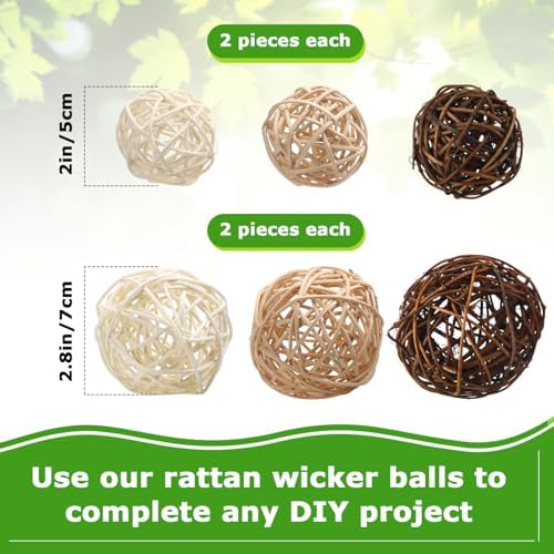 Yunsailing 36 Pcs Moss Decorative Balls for Centerpiece Bowls and Rattan Wicker Balls Handmade Orbs Spherical Assorted Vase Filler Tabletop Decor for Garden Wedding Party(Boho,Vivid) - Image 3
