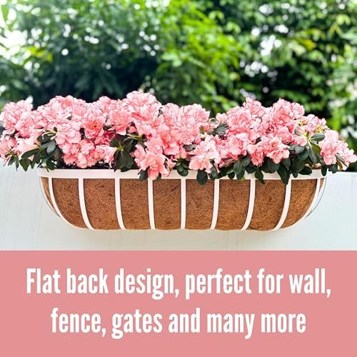 LaLaGreen Outdoor Planter Boxes (30 Inch, 2 Pack) White Metal Deck Railings Flower Box with Coco Liner, Rectangular Hanging Planters for Window Plant Horse Trough Fence Balcony Garden Herb Porch Patio - Image 3