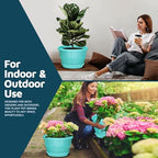 10-Inch Whiskey Barrel Planters Outdoor Pack of 20 - Durable Plastic Plant Pots for Indoor & Outdoor Use with Drainage & Saucer, Lightweight Rustic Barrel Planters for Flowers, Herbs & Small Plants - Image 3