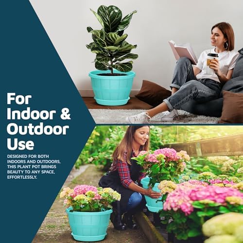 10-Inch Whiskey Barrel Planters Outdoor Pack of 20 - Durable Plastic Plant Pots for Indoor & Outdoor Use with Drainage & Saucer, Lightweight Rustic Barrel Planters for Flowers, Herbs & Small Plants - Image 3