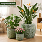 Craft flowerpots 18"+13"+9" Dia Round Concrete Planter Set of 3 Large Outdoor/Indoor Planter Pots Containers with Drainage Holes and Rubber Plug for Home Garden (Green, Large) - Image 2