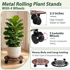 2 Pack 14 In Rolling Plant Stand with Wheels Metal Plant Caddy with Wheels - Image 3