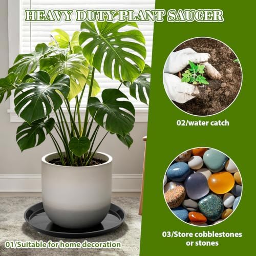 6 Pack 20 inch Plant Saucers for 17.5 inch Planters, Modern Matte Finish 18 20 22 25 inch Flower Pot Drip Tray Base for Indoors Outdoors, Heavy Duty Plant Trays to Catch Water, Black - Image 3