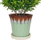 10 Inch Ceramic Planters with Drainage Hole and Saucer,Indoor Outdoor Large Flower Pots, Garden Pot for Plant Lovers (Drip Green) by Unknown