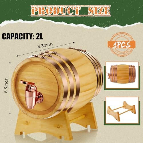 Geetery 1 Pack 2 Liter Wood Barrel with Stand Wooden Whiskey Barrel Vintage Beer Tequila Rum Whiskey Dispenser Wine Making Barrels for Home Table Display Decoration Entertaining (2 Liters) - Image 4
