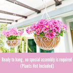 LaLaGreen Porch Hanging Baskets (16 in, 4 Pack) White Metal Coco Liner Pots - Image 6