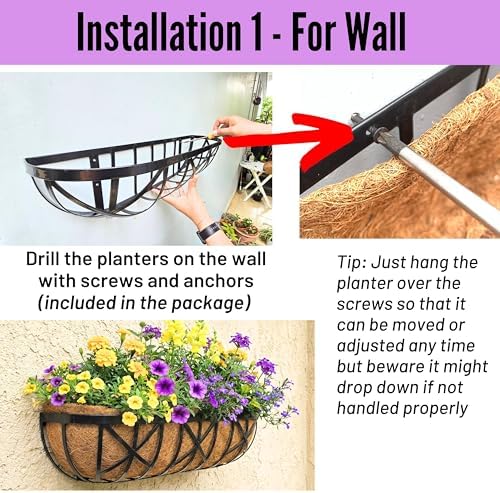 LaLaGreen Flower Wall Planter (24 in, 4 Pack) Black Metal Window Boxes - Image 5